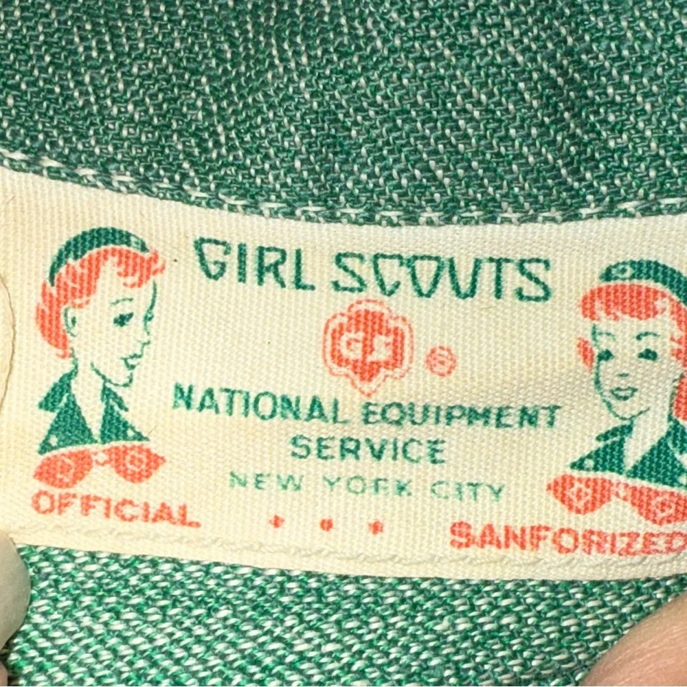 Vintage Girl Scouts USA Uniform Dress & Sash Merit Badges 350 Sanforized Green M